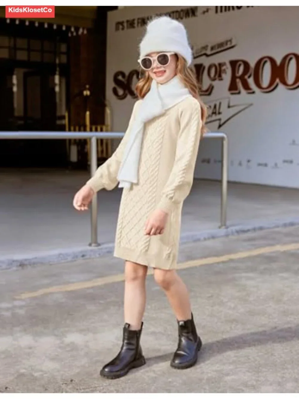 Girls Cable Knit Sweater Dress Long Sleeve Pullover Casual Fall Winter